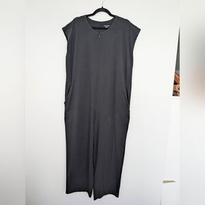 Eileen Fisher Organic Cotton Zip Front Black Sleeveless Wide Leg Jumpsuit Sz L